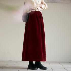 牧衣游原创 绒感棉净色半身裙舒适软糯百搭宽松红色直筒裙 月光闪