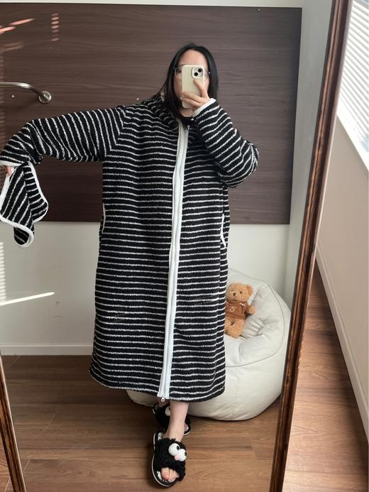 行走的被窝大码韩系条纹珊瑚绒睡衣女加厚保暖家居服睡袍连帽拉链HLY 商品图6