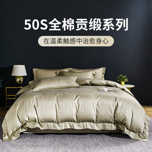 雅芳婷精梳棉套件床笠款床上四件套50S全棉贡缎系列纯棉被套套件 商品图0