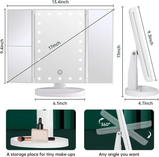 【限时秒杀】台式LED化妆镜 折叠发光三面镜 三折带灯镜子10x放大化妆镜 商品图2