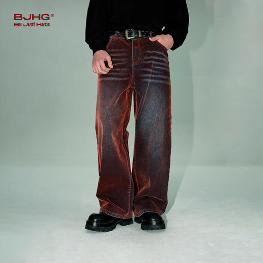 [不战系列]BJHG不计后美式复古牛仔裤男款春季2025新款做旧风宽松直筒阔腿裤 商品图2
