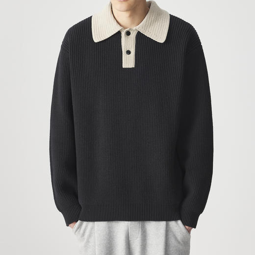 墨麦客男装 远红外升温 翻领针织衫冬季新款撞色重磅保暖毛衣男潮 商品图1