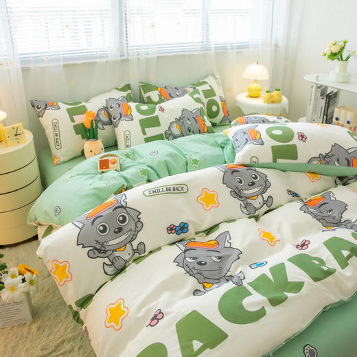 自然醒喜羊羊灰太狼四件套全棉斜纹卡通印花床单被套床上用品纯棉床笠款四件套JY 商品图7