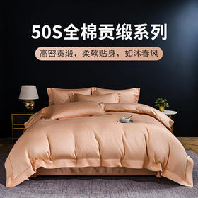 雅芳婷精梳棉套件床笠款床上四件套50S全棉贡缎系列纯棉被套套件