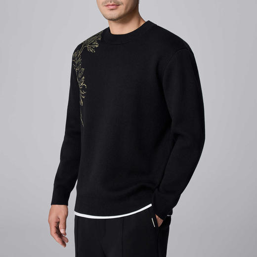 墨麦客男装牡丹提花男士新中式圆领针织衫2024冬季新款宽松毛衣男 商品图2