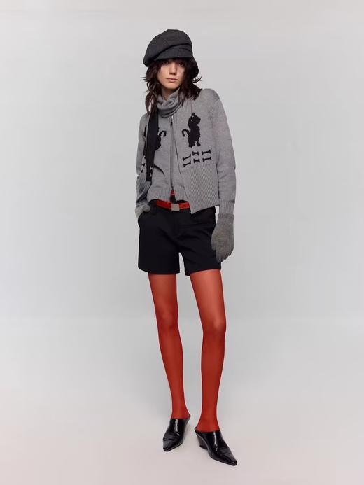 出逃赤岗西/24AWM60/带围巾羊毛针织衫女冬双层猫咪狗狗提花毛衣 商品图2