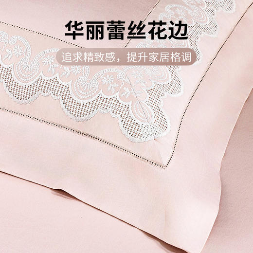 雅芳婷高针长绒棉素色蕾丝床上四件套秋冬季床笠款被套枕袋套件 商品图3