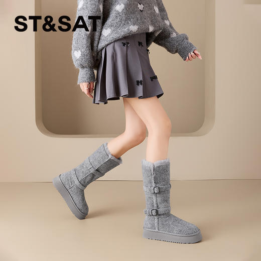 星期六复古双扣带加绒保暖两穿雪地靴SSC4119EV4 商品图7