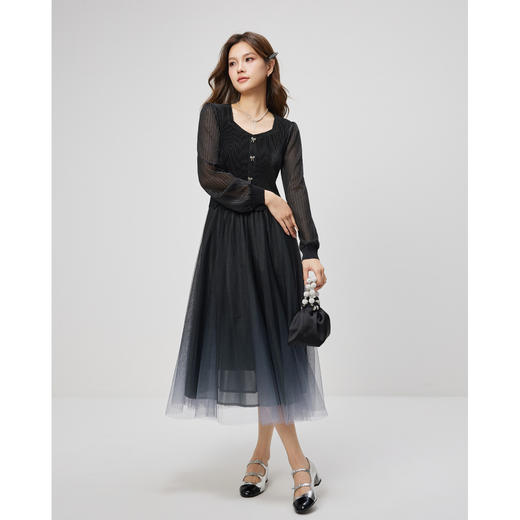 IEF/爱依服2025 春季 时尚法式复古拼接显瘦高级感连衣中裙N0106 商品图1