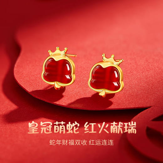 六鑫珠宝 本命年蛇年红运灵蛇红玛瑙银耳钉 商品图5