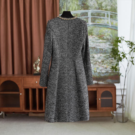 【高货wl】全新升级【铂金会员339/天猫459/差价120】(20343) 洛诗琳重工圆领钉珠小香风中长款羊毛粗花呢洋气连衣裙 商品图1