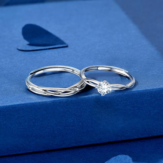 卡蒂罗/KADER 【纯银999|爆闪莫桑钻】永恒之心情侣对戒 爱意交织镂空设计开口可调节素圈一对 钟爱久久求婚 商品图10