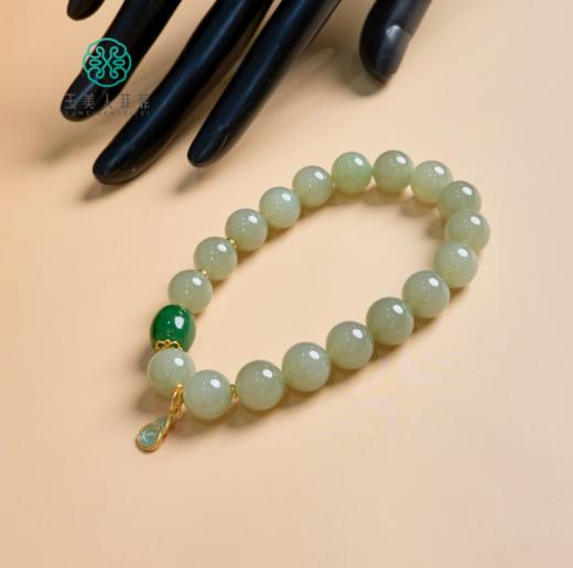 DS925和田玉单圈-diy碧玉桶珠水青圆珠10 商品图0
