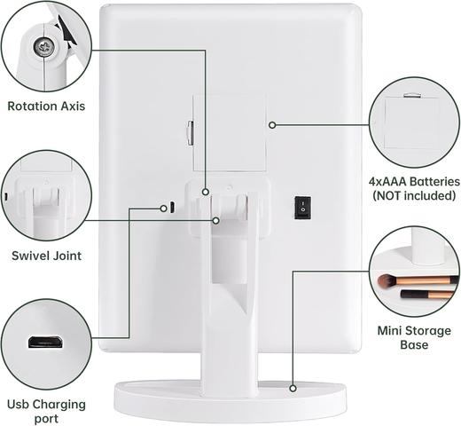 【限时秒杀】台式LED化妆镜 折叠发光三面镜 三折带灯镜子10x放大化妆镜 商品图3