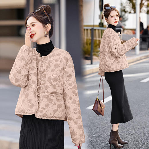 新中式国风羽绒服冬季小个子时尚复古印花盘扣短款白鸭绒外套BX2821 商品图3