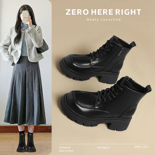 ZHR则则加绒保暖马丁靴2024新款气质百搭甜酷小短靴洋气女靴复古 商品图0