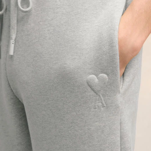 AMI 男士徽标刺绣拉绒混合棉质抓绒休闲运动裤 灰色 UTR237 749 0951 商品图3