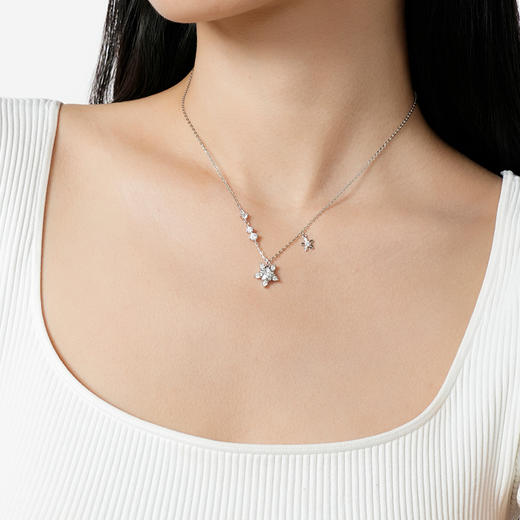 卡蒂罗/KADER 星光雪花项链 小众清冷感雪绒花璀璨繁花设计可调节锁骨链 闪耀星光满钻吊坠 925银 商品图4