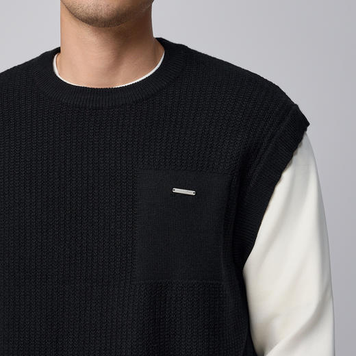 墨麦客男装撞色假两件针织衫男2024秋冬新款肌理感男士毛衣20797 商品图3