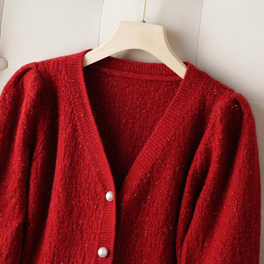 本命年红色金丝公主针织裙收腰单排扣毛衣裙JC398 商品图2