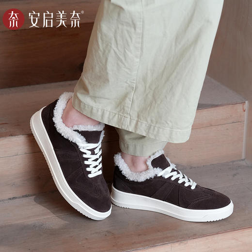 ARCHCONTACT安启美奈真皮反绒加绒保暖休闲毛毛板鞋【52984】 商品图2