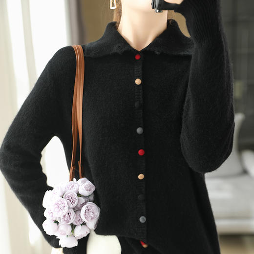 【清河羊毛羊绒】鹿展8922 女士高领彩虹扣针织羊毛开衫 100%羊毛（90支美利奴羊毛） 商品图2