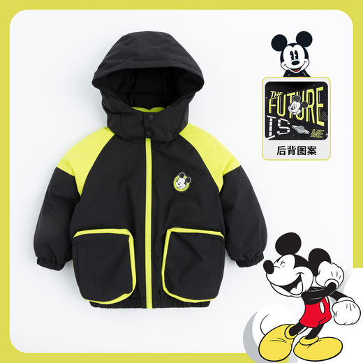 迪士尼童装男童休闲撞色夹棉外套冬季款保暖连帽棉服224DS0801 商品图2