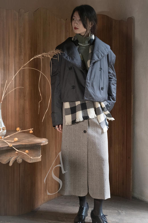 Mark Kenly Domino Tan 暗灰色COLLINS茧型短棉服 商品图1