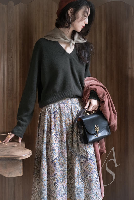 Margaret Howell 24AW 日版青粉色佩斯利纹印花棉宽褶半裙 商品图0