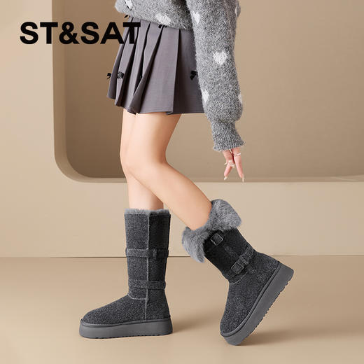 星期六复古双扣带加绒保暖两穿雪地靴SSC4119EV4 商品图5