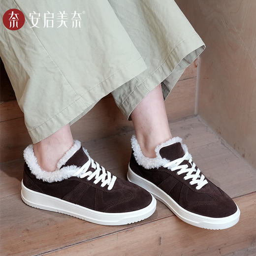 ARCHCONTACT安启美奈真皮反绒加绒保暖休闲毛毛板鞋【52984】 商品图3