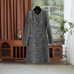 【高货wl】全新升级【铂金会员339/天猫459/差价120】(20343) 洛诗琳重工圆领钉珠小香风中长款羊毛粗花呢洋气连衣裙