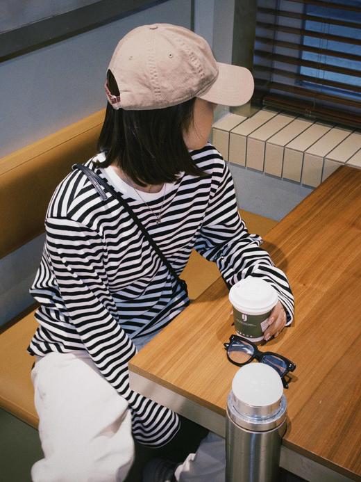 顺丰包邮洛诗琳SDLSA41859慵懒感黑白条纹休闲长袖打底T恤女696 商品图5