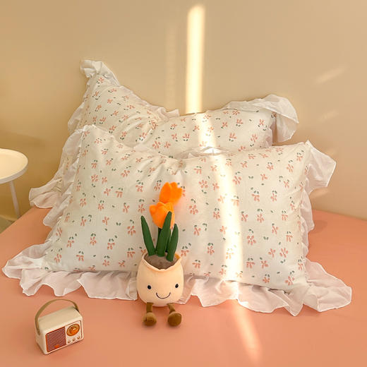 自然醒公主风少女全棉花边四件套纯棉小清新床上用品田园韩式碎花被套床单三件套JY 商品图10