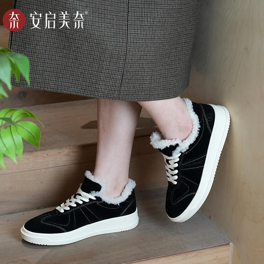 ARCHCONTACT安启美奈真皮反绒加绒保暖休闲毛毛板鞋【52984】 商品图1