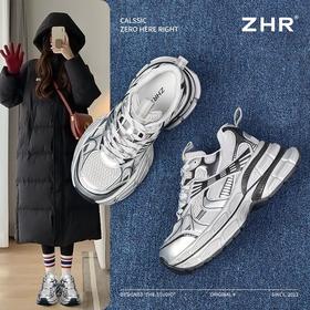 ZHR则则银色厚底老爹鞋女春季新款耐磨轻便运动鞋时尚百搭休闲鞋