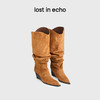 [捡漏价]lost in echo2024秋冬新款尖头坡跟高跟褶皱牛仔堆堆靴时装靴女 商品缩略图0