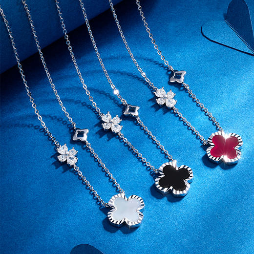 卡蒂罗/KADER 【可双面佩戴】心愿四叶草双面项链 幸运四叶草新中式可调节锁骨链 转运吊坠祈福水逆 925银 商品图7