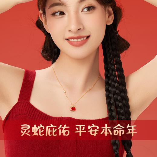 【红火贺岁 巳方有财 鸿运连连】六鑫珠宝 本命年蛇年红运灵蛇红玛瑙项银链 商品图3