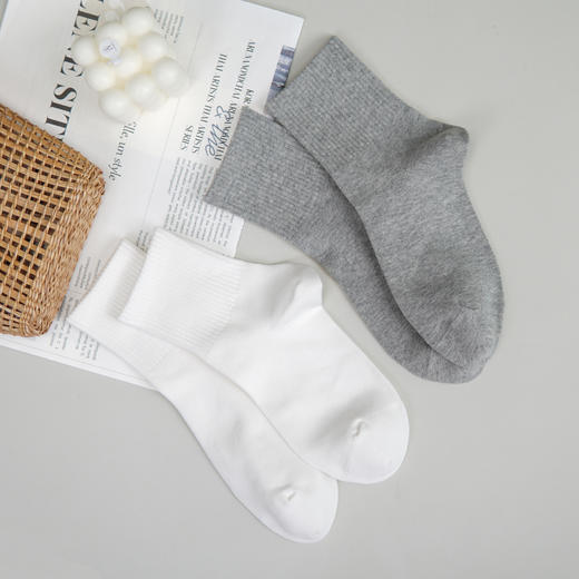 【2双装】女士四季中筒棉袜休闲运动袜女棉袜纯色袜子【6双6折】【2422112】 商品图3
