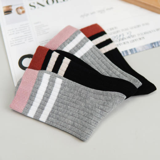 【2双装】女士双针中长筒袜子时尚棉袜四季女袜子【6双6折】【2422217】 商品图2