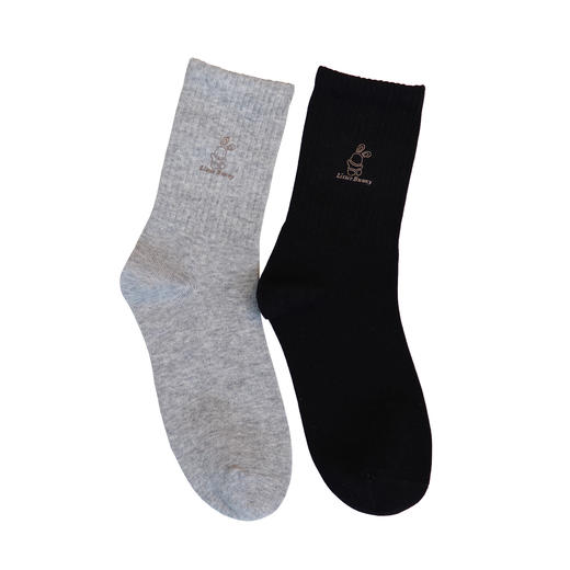 【2双装】女士四季棉袜中长筒棉袜休闲烫印女袜【6双6折】【2422110】 商品图0