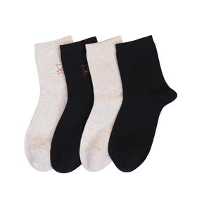 【2双装】女士中长筒棉袜刺绣休闲女袜素色袜子四季棉袜【6双6折】【2422216】