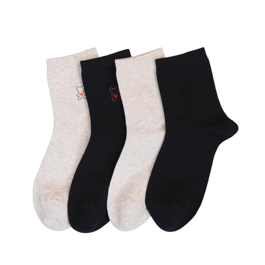 【2双装】女士中长筒棉袜刺绣休闲女袜素色袜子四季棉袜【6双6折】【2422216】 商品图0