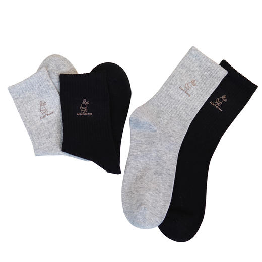 【2双装】女士四季棉袜中长筒棉袜休闲烫印女袜【6双6折】【2422110】 商品图2