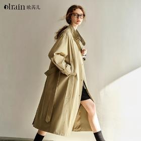 OLrain欧芮儿卡其色中长款风衣女春季2025新款时尚通勤英伦风外套