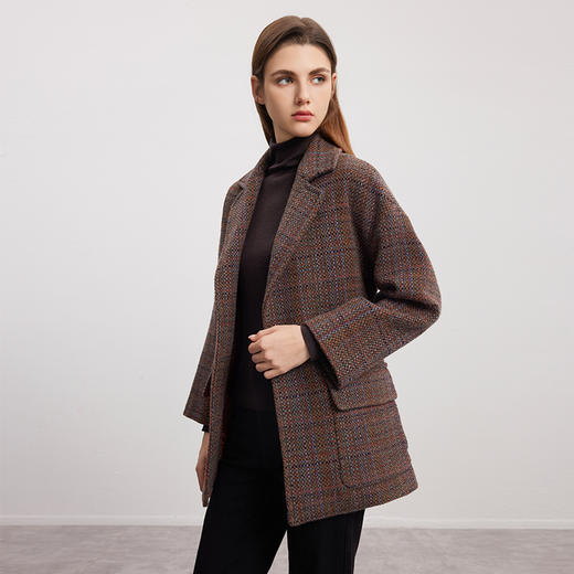 【系带收腰羊毛羊驼大衣】24年秋冬新品女士经典格子毛呢保暖外套 商品图2