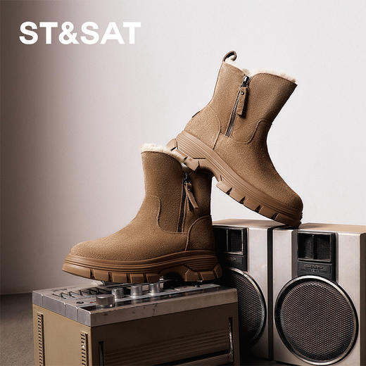 星期六时尚百搭加绒保暖厚底拉链雪地靴SS341181SM 商品图7