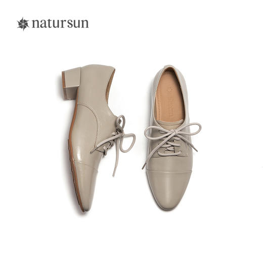 natursun粗跟深口单鞋女舒软羊皮圆头秀气百搭小皮鞋N25161628 商品图3