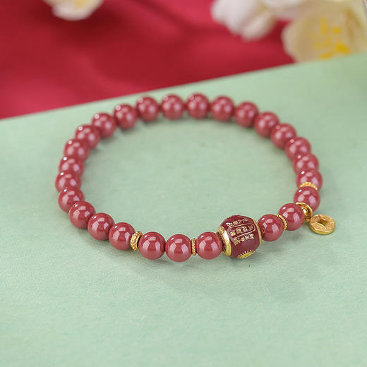 【日进斗金】S925银镀金帝王砂朱砂钱币路路通手串【CW-SL11733-3】 商品图2